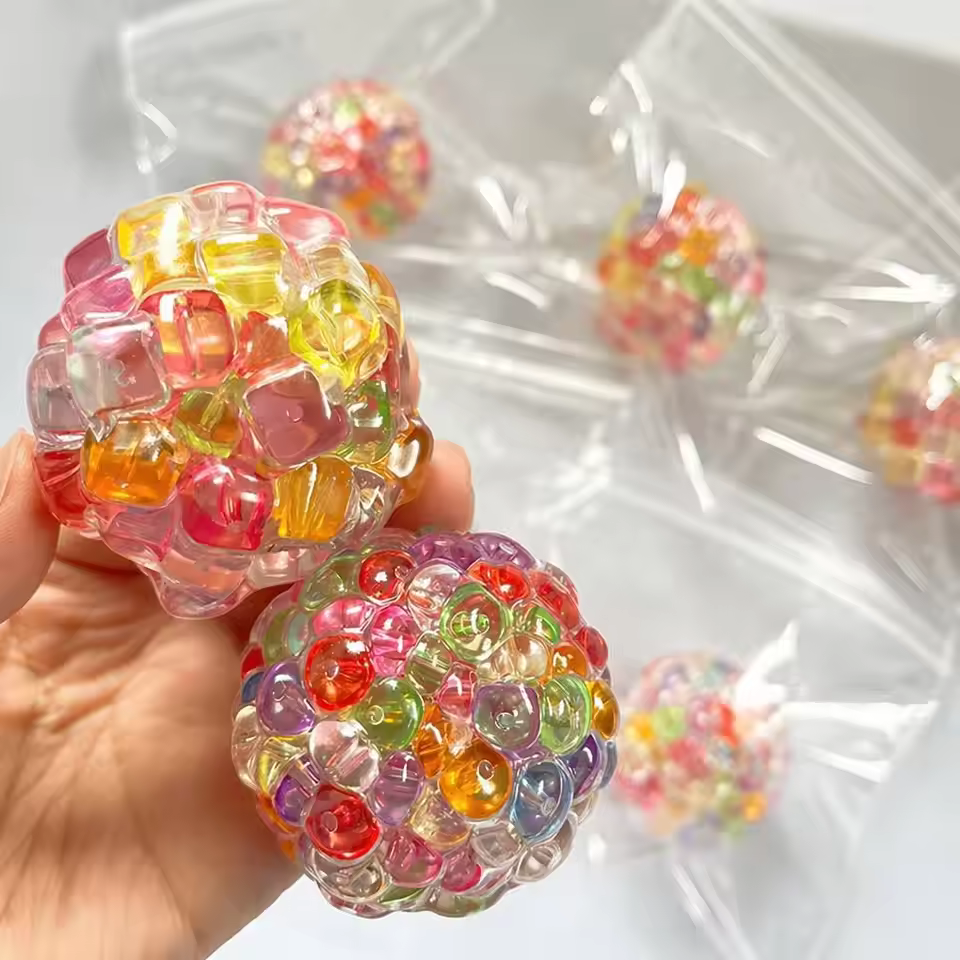 Colorful ice cube crunchy bead-filled squishy ball