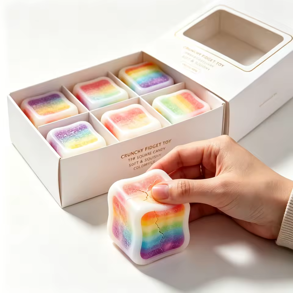Rainbow sugar cube crackable wax shell squishy toy