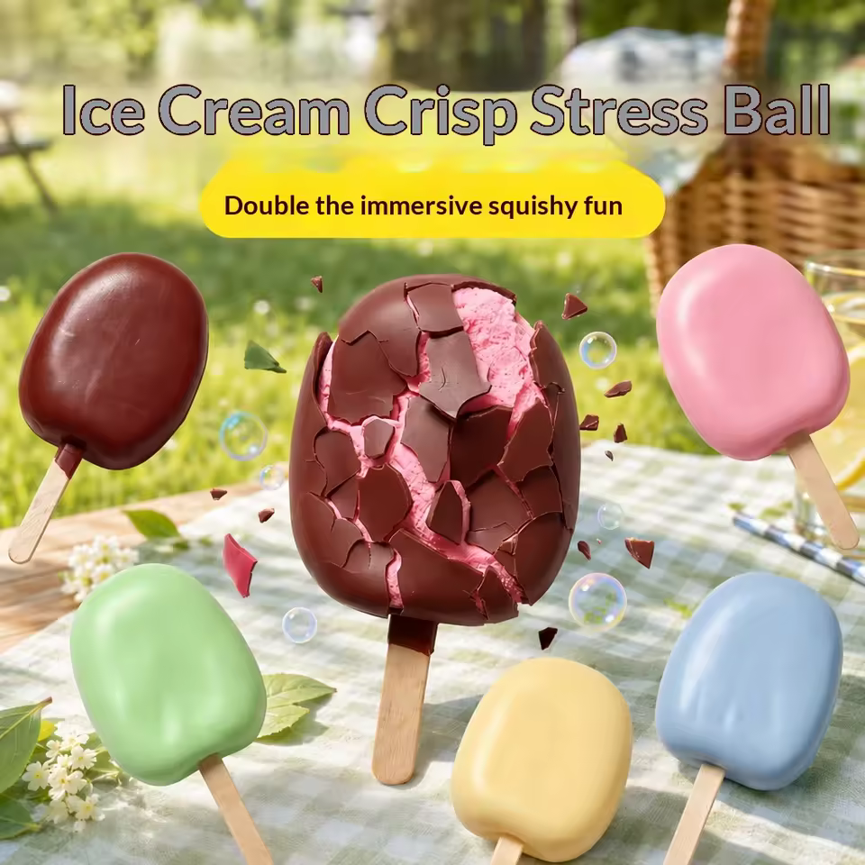 Crackling ice pop squishy toy with crunchy shell texture