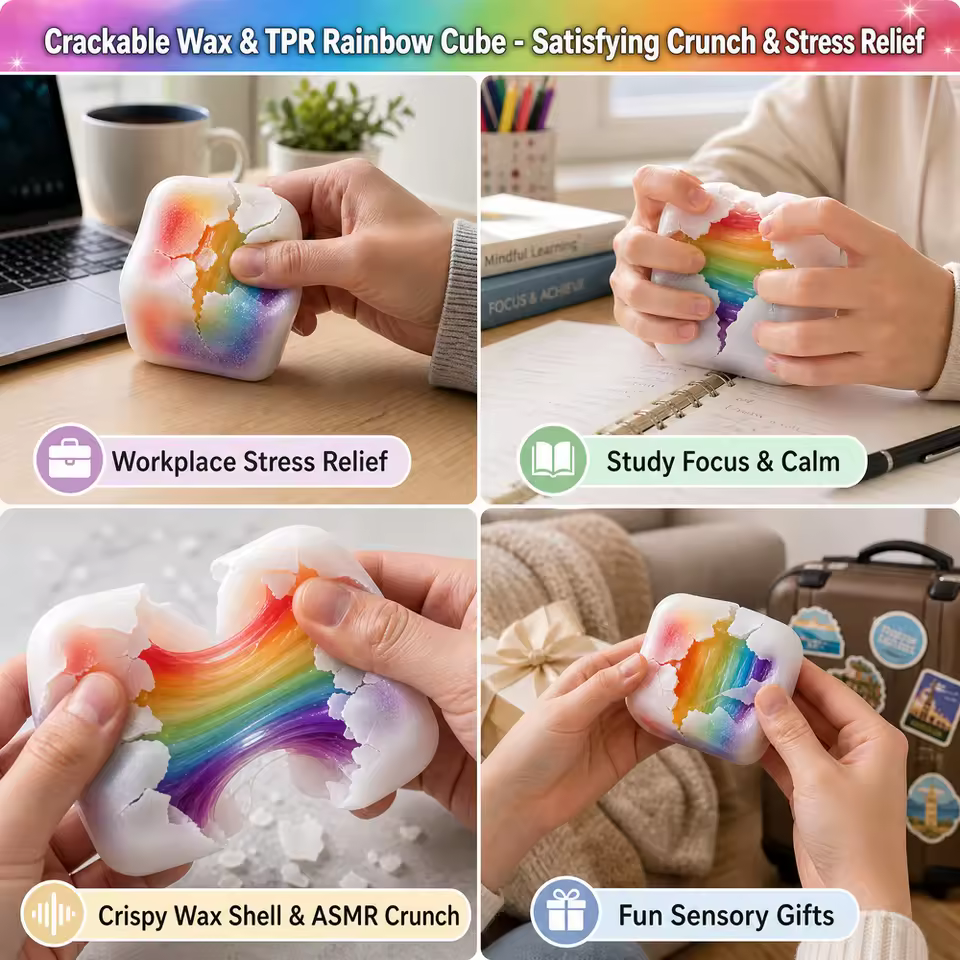 Rainbow Sugar Cube Squishy Toy | Crackable Wax Shell ASMR Fidget - Image 5