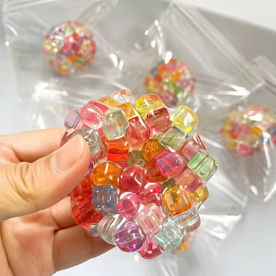 Colorful Ice Cube Crunchy Squishy Ball | Bead-Filled Sensory Fidget Toy – wholesale product image