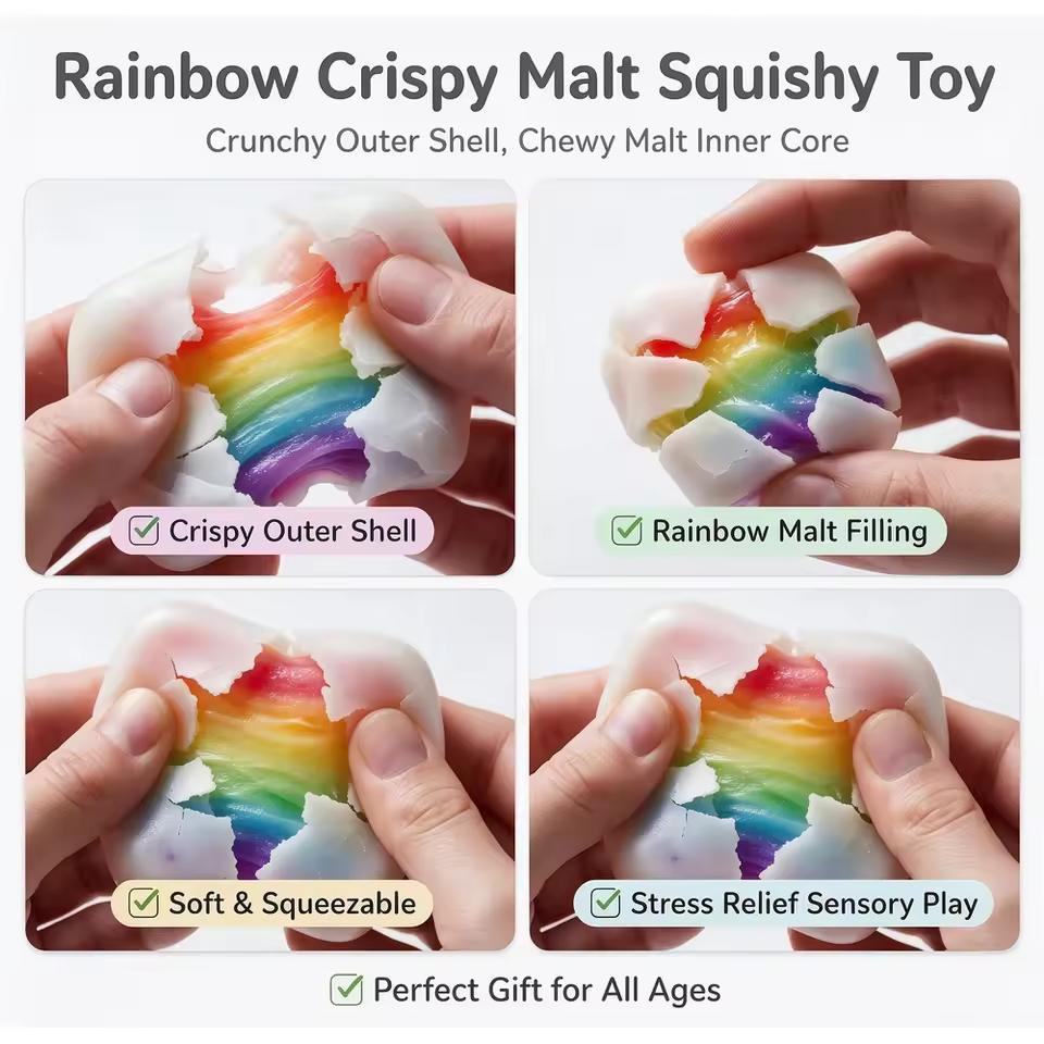 Rainbow Sugar Cube Squishy Toy | Crackable Wax Shell ASMR Fidget - Image 4
