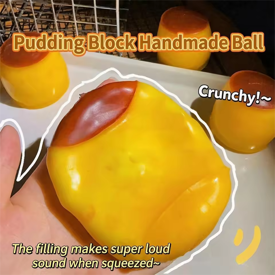 Caramel Pudding Crunchy Squishy Toy | TPR ASMR Stress Relief Fidget Toy - Image 3